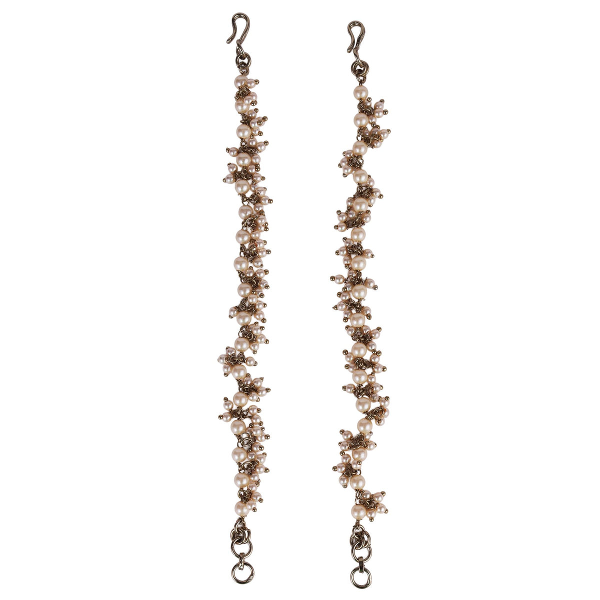 Saloni Fashion Jewellery Traditional 3 String Long Chain Gold Plated Combo Set of 2 Pearl Ear-Chain (Kaanchain) For Women