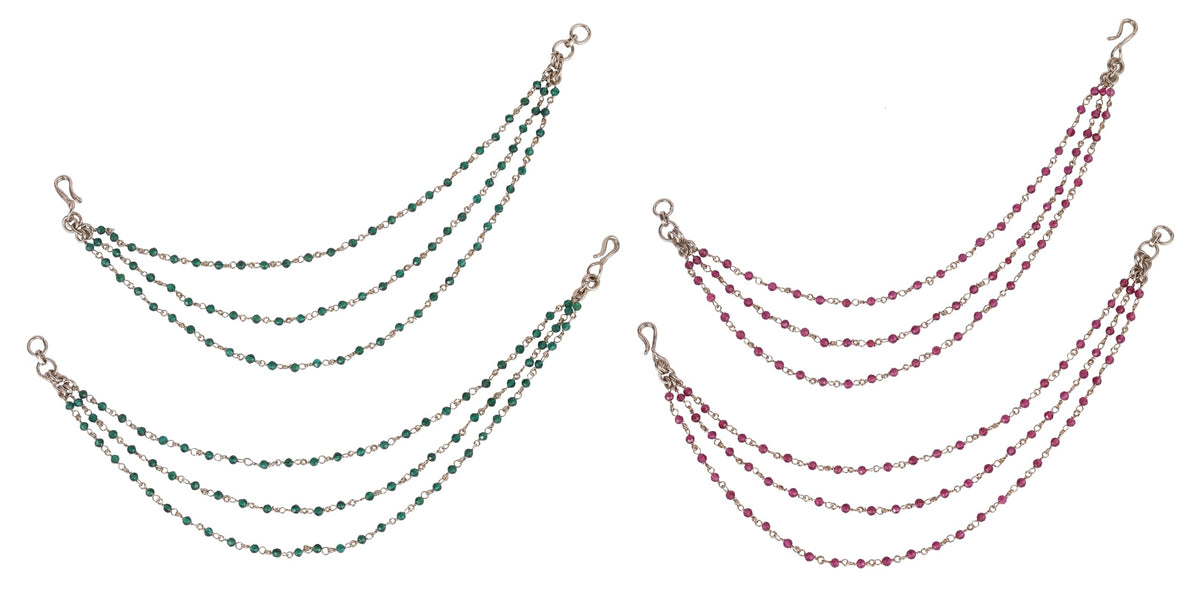Saloni Fashion Jewellery Traditional 3 String Long Chain Gold Plated Combo Set of 2 Ear-Chain (Kaanchain) For Women - view 2