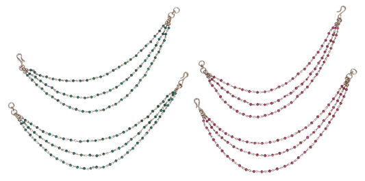 Saloni Fashion Jewellery Traditional 3 String Long Chain Gold Plated Combo Set of 2 Ear-Chain (Kaanchain) For Women