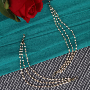 Saloni Fashion Jewellery Traditional 3 String Long Chain Gold Plated Set of 2 Pearl Ear-Chain (Kaanchain) For Women