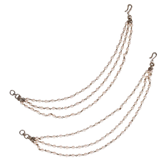 Saloni Fashion Jewellery Traditional 3 String Long Chain Gold Plated Set of 2 Pearl Ear-Chain (Kaanchain) For Women