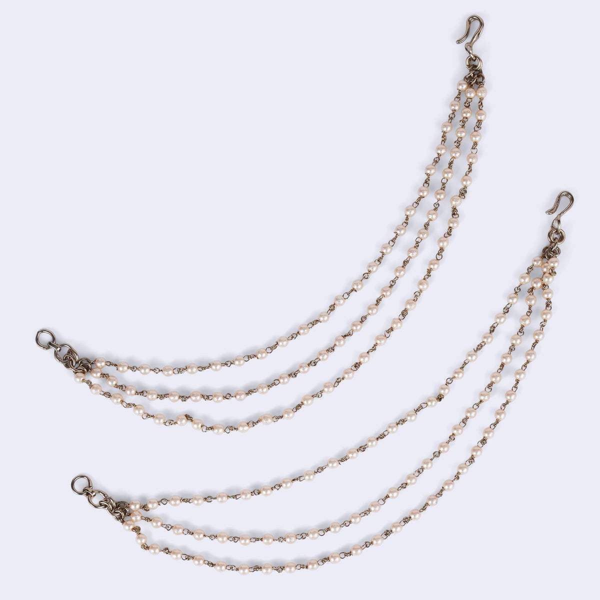 Saloni Fashion Jewellery Traditional 3 String Long Chain Gold Plated Set of 2 Pearl Ear-Chain (Kaanchain) For Women