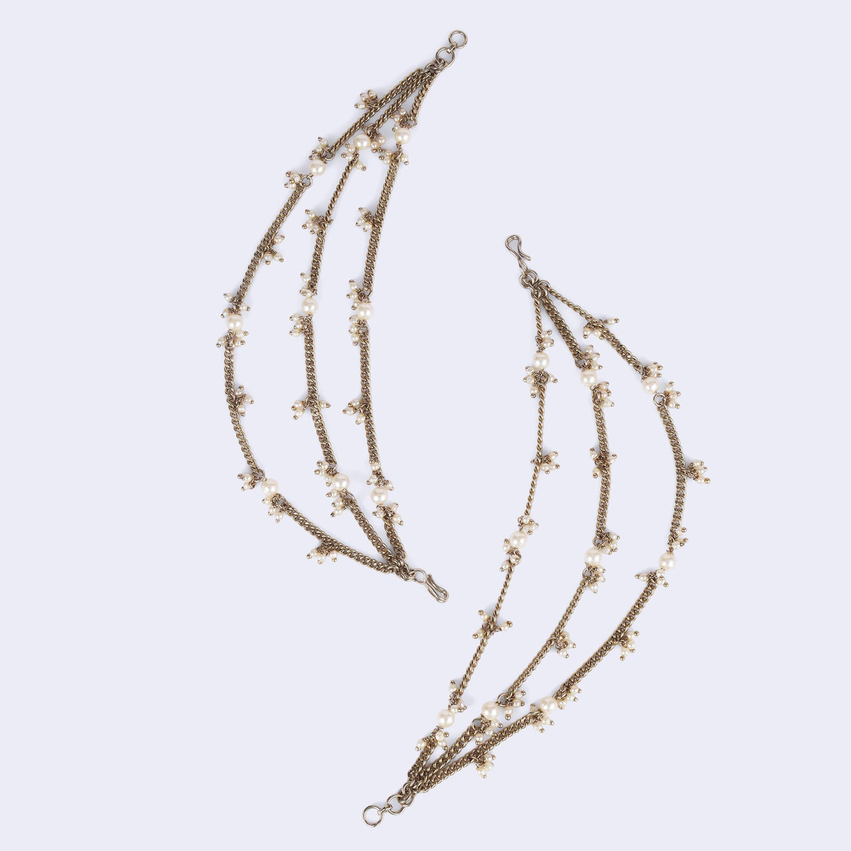 Saloni Fashion Jewellery Traditional 3 String Long Chain Gold Plated Set of 2 Pearl Ear-Chain (Kaanchain) For Women