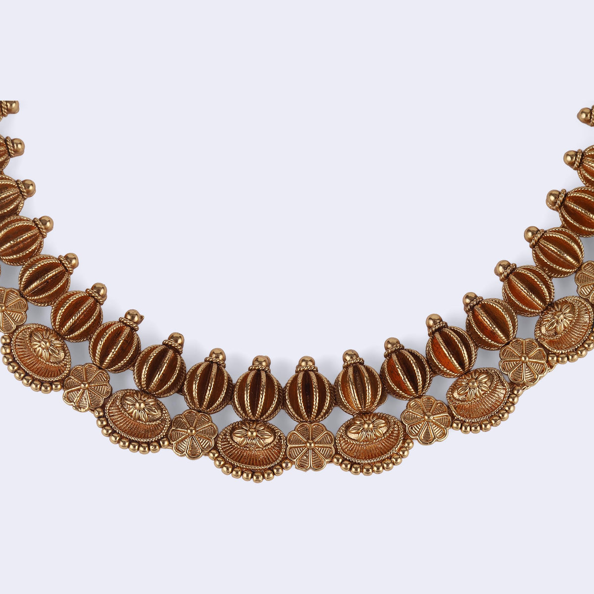 Saloni Fashion Jewellery Traditional Flower and Rudhraksh Design Gold Plated Choker Necklace Set For Women