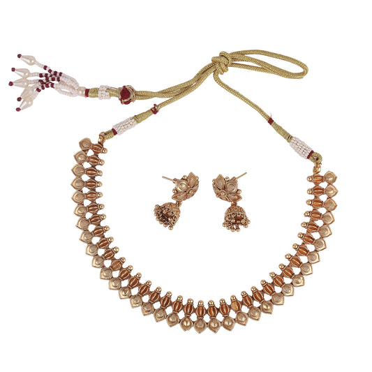 Saloni Fashion Jewellery Traditional Flower and Rudhraksh Design Gold Plated Choker Necklace Set For Women