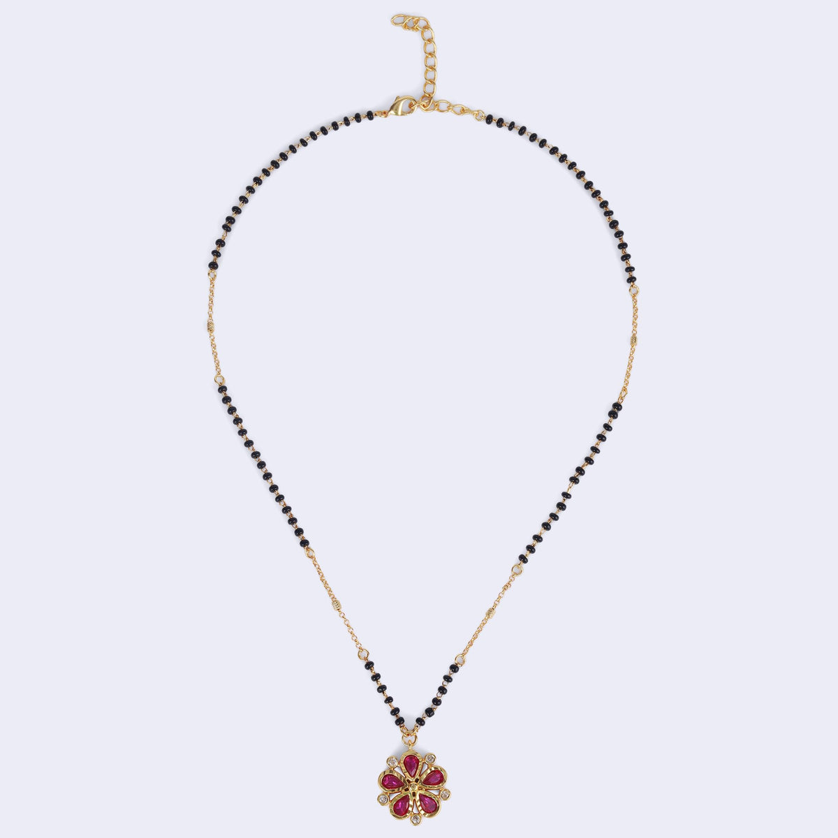 Saloni Fashion Jewellery Traditional Flower Design Black Beads Gold Plated Princess Necklace For Women