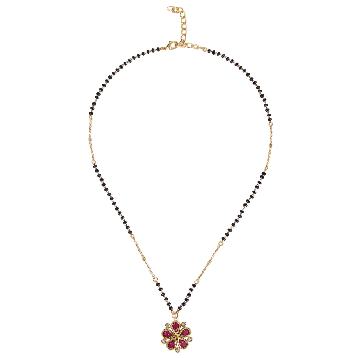 Saloni Fashion Jewellery Traditional Flower Design Black Beads Gold Plated Princess Necklace For Women - view 2
