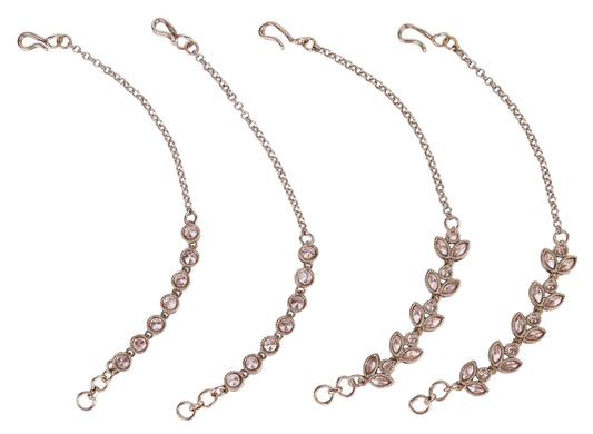 Saloni Fashion Jewellery Traditional Leaf Design Long Chain Gold Plated Combo Set of 2 Ear-Chain (Kaanchain) For Women
