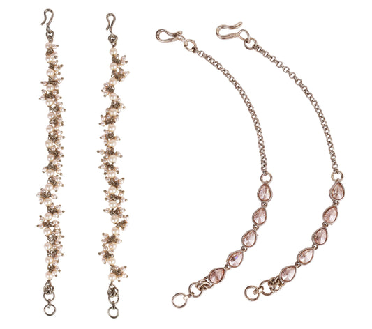 Saloni Fashion Jewellery Traditional Long Chain Gold Plated Pearl Guchha Combo Set of 2 Ear-Chain (Kaanchain) For Women