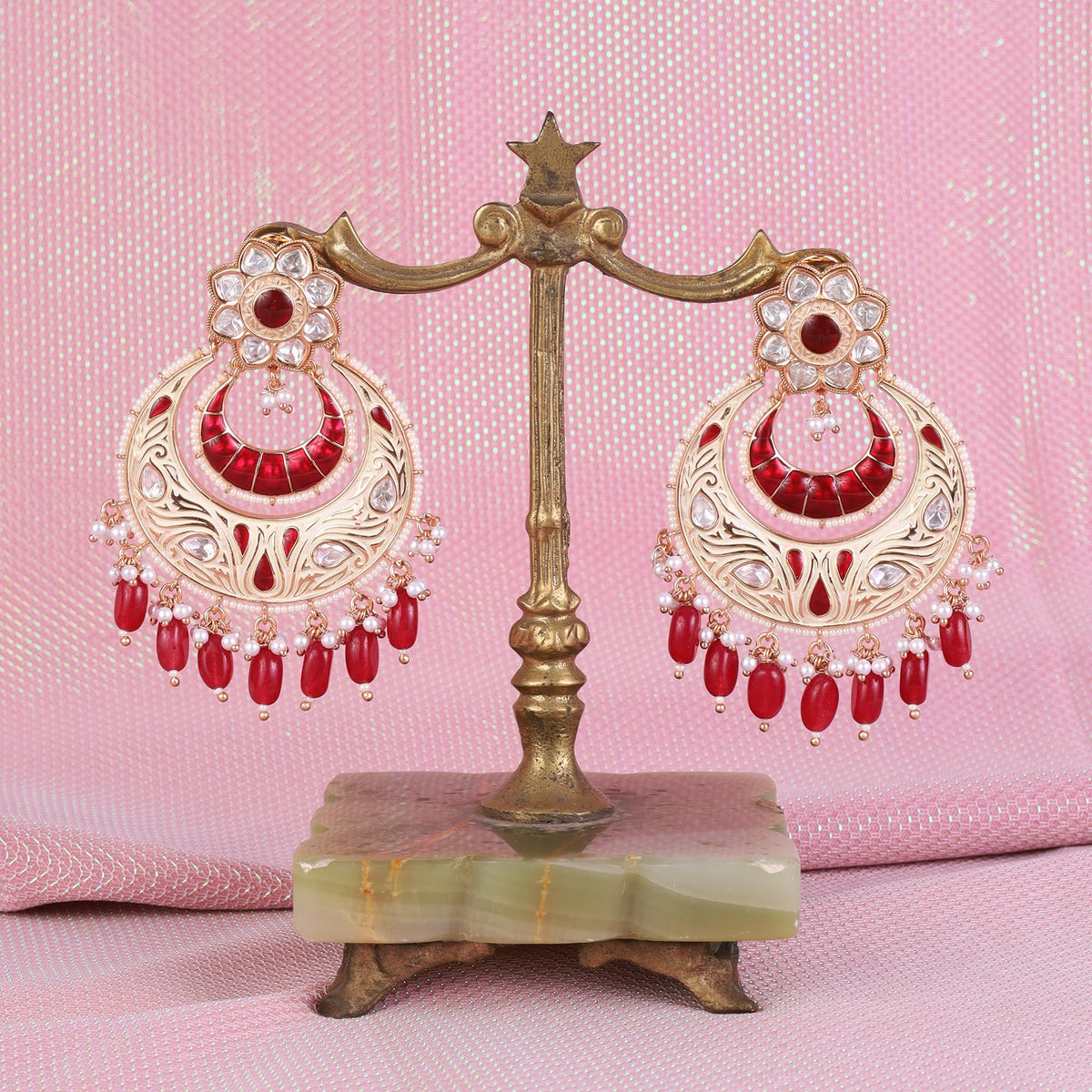 Saloni Fashion Jewellery Traditional Meenakari Work Gold Plated Brass Chandelier Earring For Women