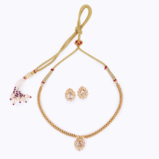 Saloni Fashion Jewellery Traditional Oval Shape Golden Balls White Stone Gold Plated Necklace Set For Women