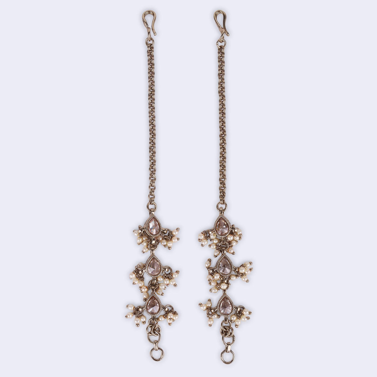 Saloni Fashion Jewellery Traditional Oval Shape Long Chain Gold Plated Set of 2 Pearl Ear-Chain (Kaanchain) For Women