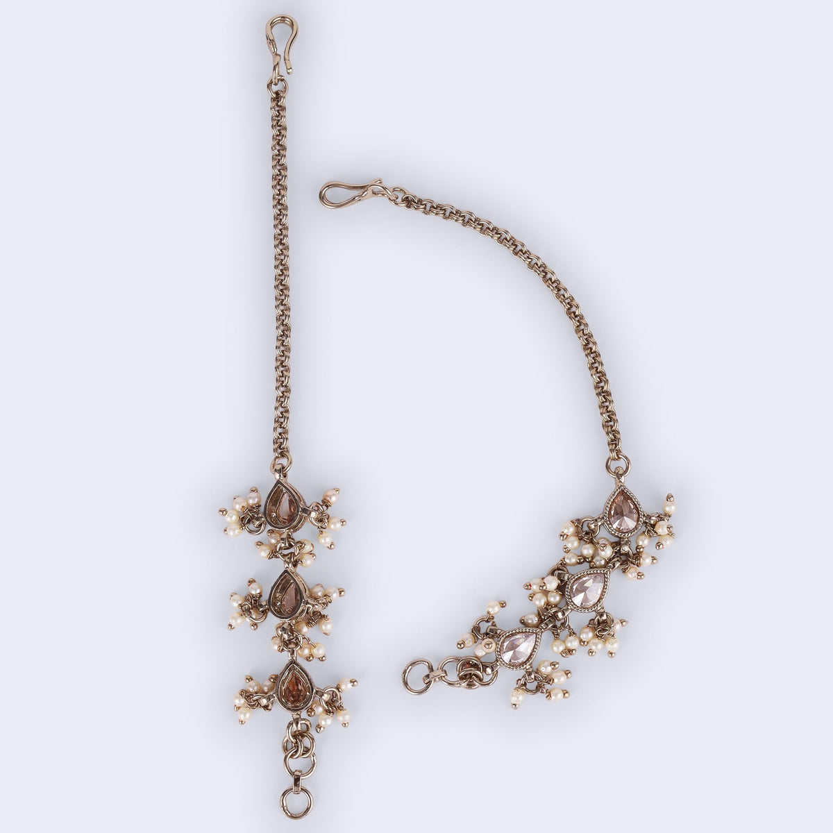 Saloni Fashion Jewellery Traditional Oval Shape Long Chain Gold Plated Set of 2 Pearl Ear-Chain (Kaanchain) For Women