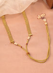Saloni Fashion Jewellery Traditional Oval Shape Pink Kundan Stone 3 String Small Golden Balls Gold Plated Long Haram Brass Necklace For Women and Girls - view 3