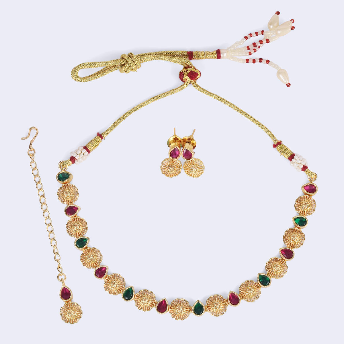 Saloni Fashion Jewellery Traditional Round and Oval Shape Gold Plated Choker Necklace Set For Women