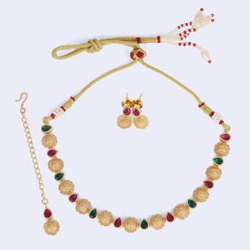 Saloni Fashion Jewellery Traditional Round and Oval Shape Gold Plated Choker Necklace Set For Women