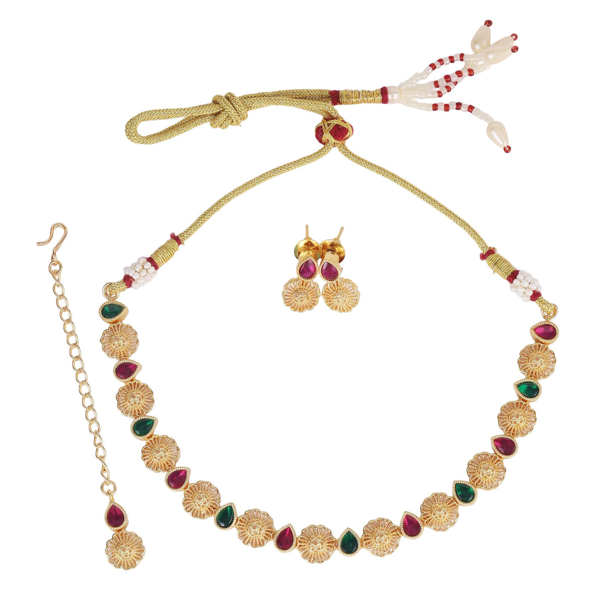 Saloni Fashion Jewellery Traditional Round and Oval Shape Gold Plated Choker Necklace Set For Women