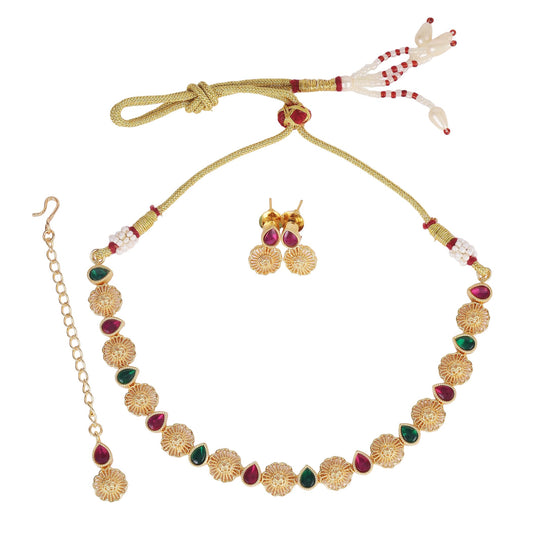 Saloni Fashion Jewellery Traditional Round and Oval Shape Gold Plated Choker Necklace Set For Women