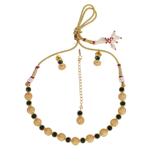 Saloni Fashion Jewellery Traditional Round Shape Filigree Work Gold Plated Choker Necklace Set For Women