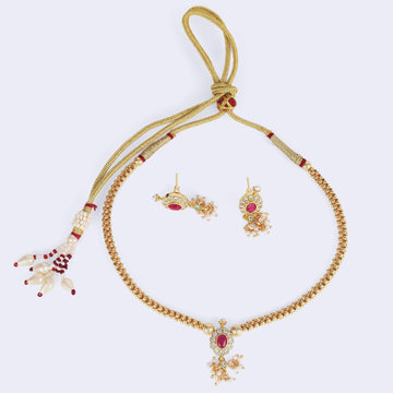 Saloni Fashion Jewellery Traditional Round Shape Golden Balls Latkan Pearl Gold Plated Choker Necklace Set For Women