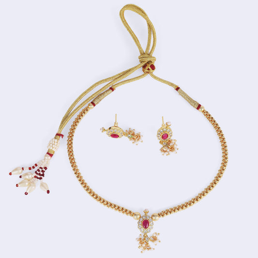 Saloni Fashion Jewellery Traditional Round Shape Golden Balls Latkan Pearl Gold Plated Choker Necklace Set For Women