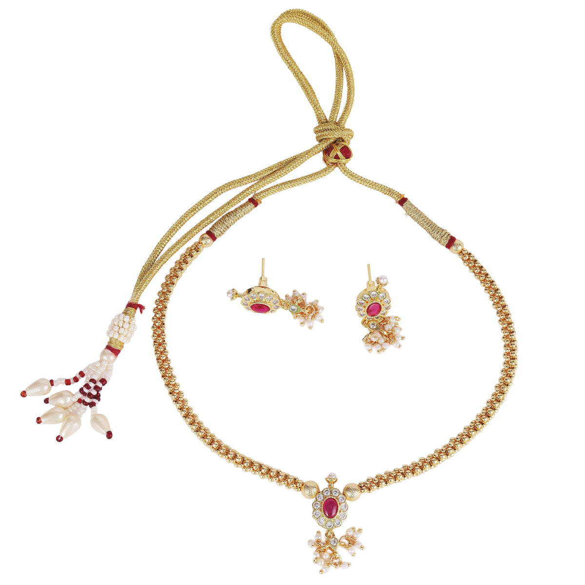 Saloni Fashion Jewellery Traditional Round Shape Golden Balls Latkan Pearl Gold Plated Choker Necklace Set For Women