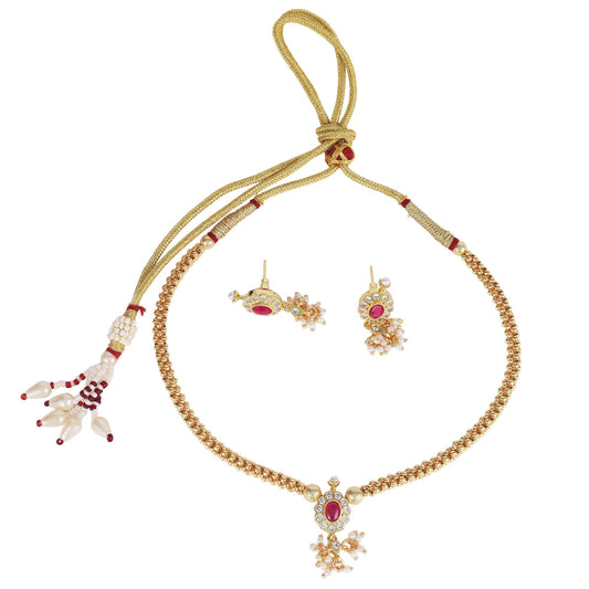 Saloni Fashion Jewellery Traditional Round Shape Golden Balls Latkan Pearl Gold Plated Choker Necklace Set For Women