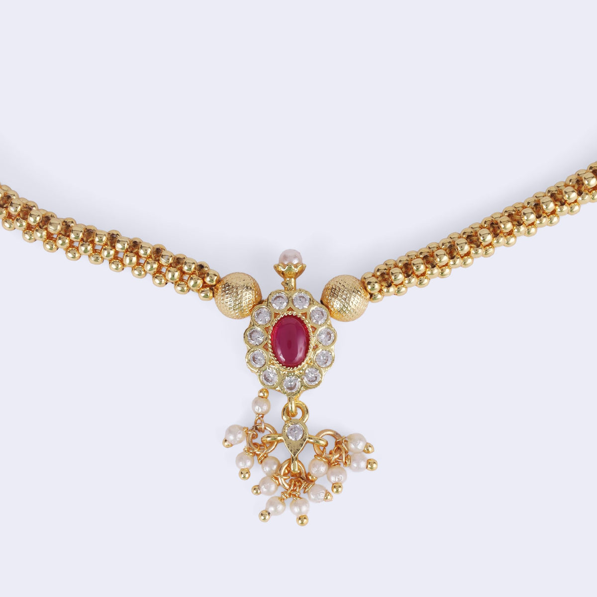 Saloni Fashion Jewellery Traditional Round Shape Golden Balls Latkan Pearl Gold Plated Choker Necklace Set For Women