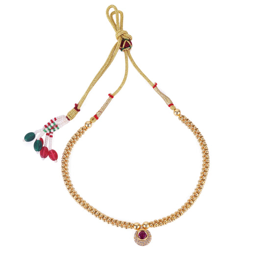 Saloni Fashion Jewellery Traditional Round Shape Golden Balls Pink Stone Gold Plated Choker Necklace For Women