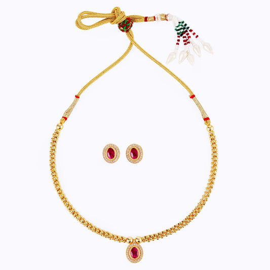 Saloni Fashion Jewellery Traditional Round Shape Golden Balls Pink Stone Gold Plated Choker Necklace Set For Women