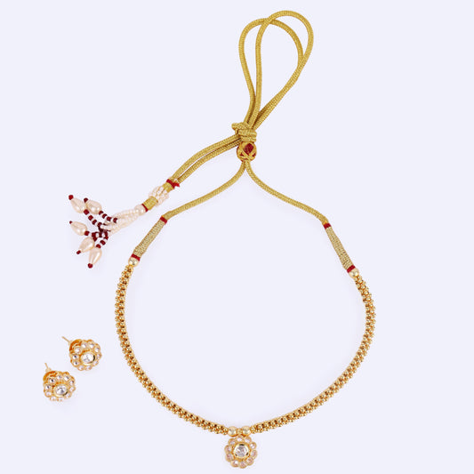 Saloni Fashion Jewellery Traditional Round Shape Golden Balls White Stone Gold Plated Choker Necklace Set For Women