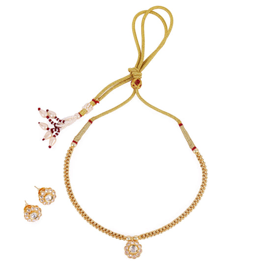 Saloni Fashion Jewellery Traditional Round Shape Golden Balls White Stone Gold Plated Choker Necklace Set For Women