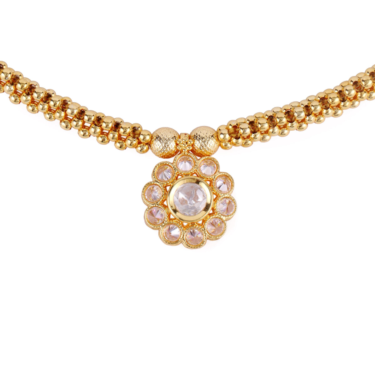 Saloni Fashion Jewellery Traditional Round Shape Golden Balls White Stone Gold Plated Choker Necklace Set For Women - view 3