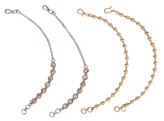 Saloni Fashion Jewellery Traditional Round Shape Long Chain Gold Plated Combo Set of 2 Ear-Chain (Kaanchain) For Women