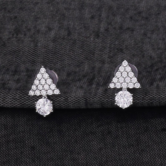 Saloni Fashion Jewellery Triangle Shape Studded CZ Silver Plated Stud Earring For Women