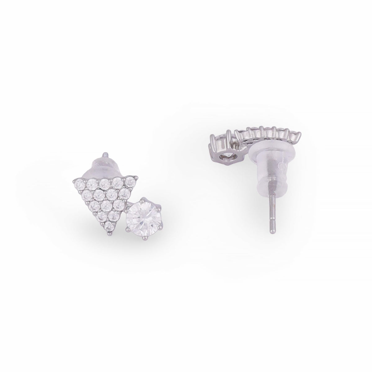 Saloni Fashion Jewellery Triangle Shape Studded CZ Silver Plated Stud Earring For Women - view 2