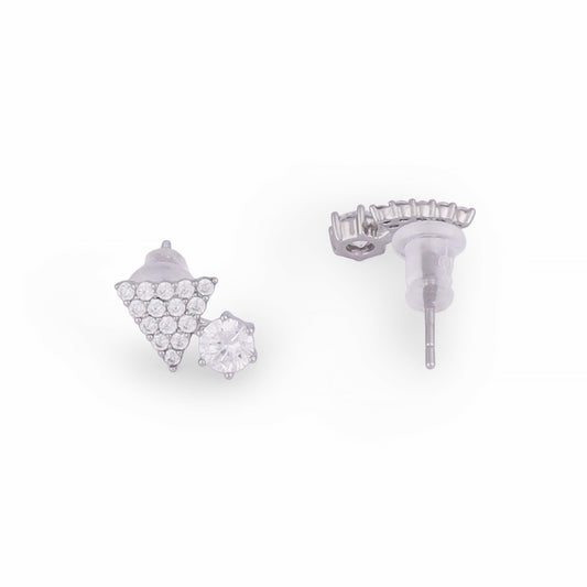 Saloni Fashion Jewellery Triangle Shape Studded CZ Silver Plated Stud Earring For Women