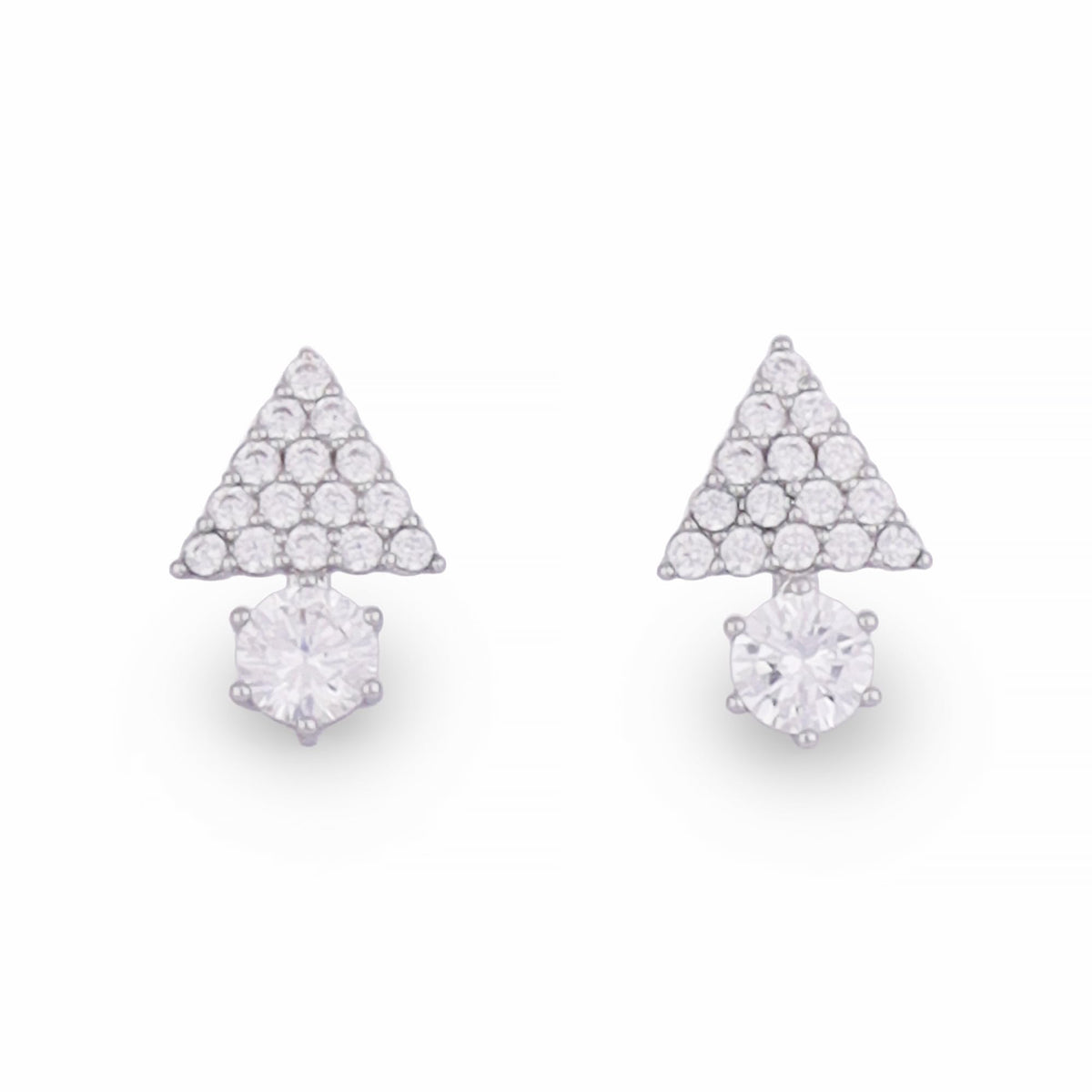 Saloni Fashion Jewellery Triangle Shape Studded CZ Silver Plated Stud Earring For Women - view 3