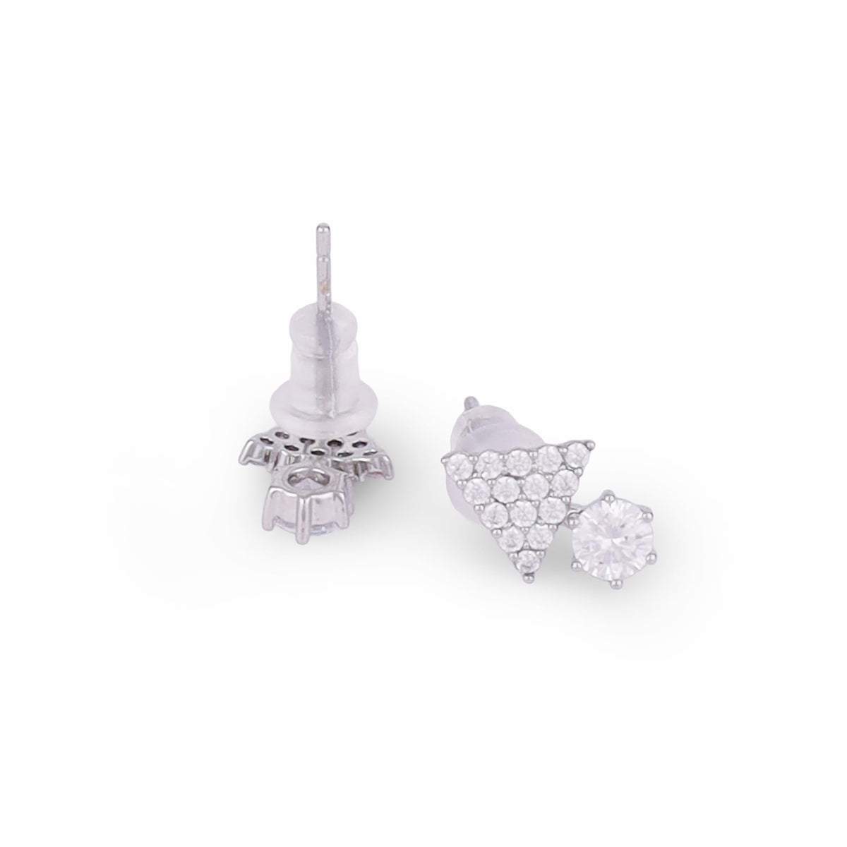 Saloni Fashion Jewellery Triangle Shape Studded CZ Silver Plated Stud Earring For Women - view 4