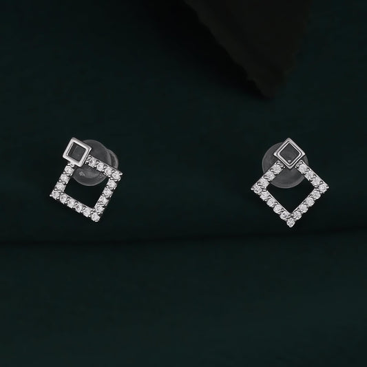 Saloni Fashion Jewellery Triangle Shape Studded CZ Silver Plated Stud Earring For Women