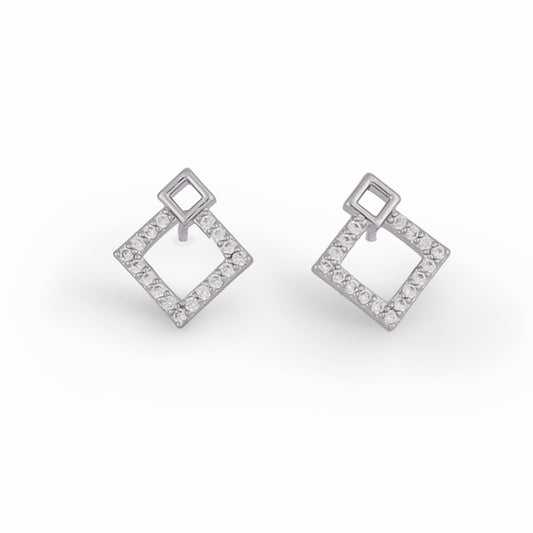 Saloni Fashion Jewellery Triangle Shape Studded CZ Silver Plated Stud Earring For Women