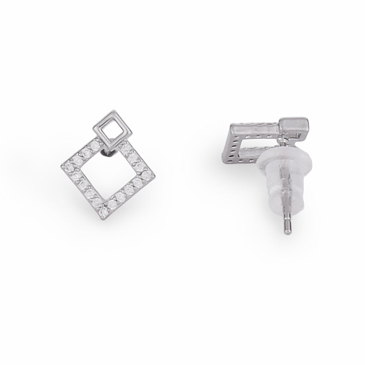 Saloni Fashion Jewellery Triangle Shape Studded CZ Silver Plated Stud Earring For Women - view 3