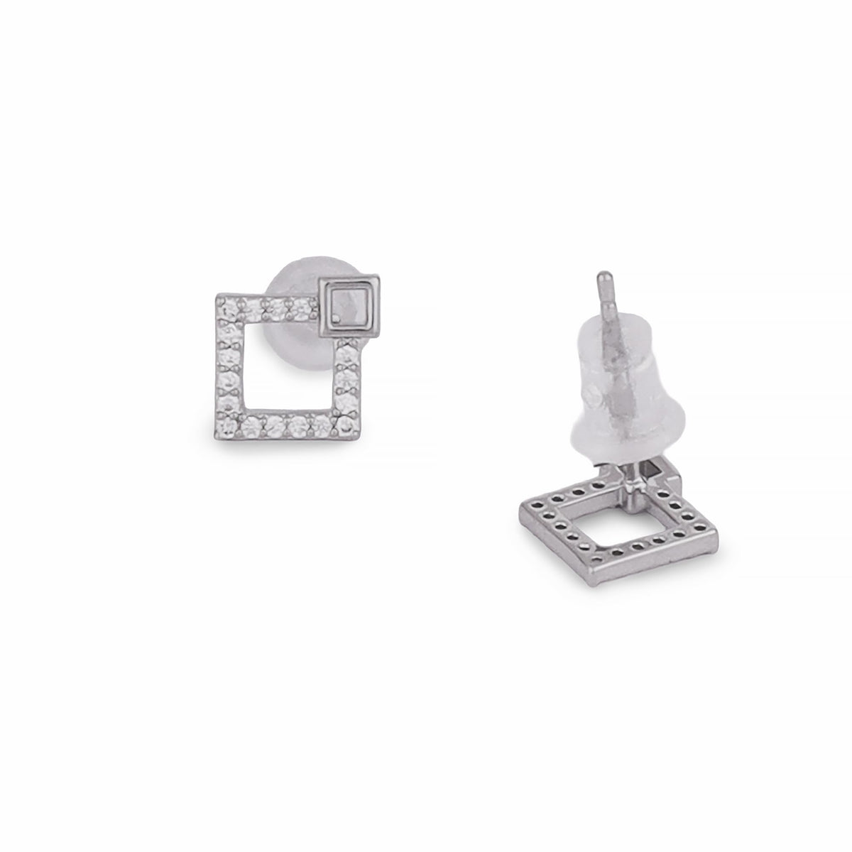 Saloni Fashion Jewellery Triangle Shape Studded CZ Silver Plated Stud Earring For Women - view 4